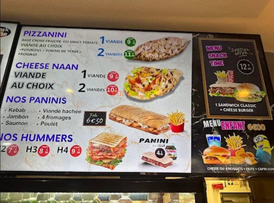 Carte et menu de Snack Time à Les Herbiers — Pizzanini, paninis..
