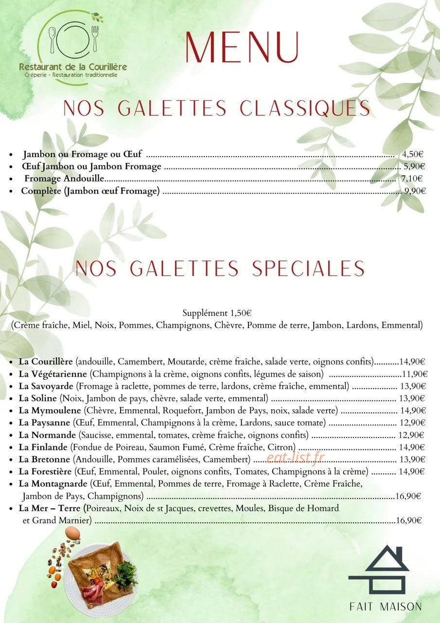 Restaurant de la Courillère — carte page 1