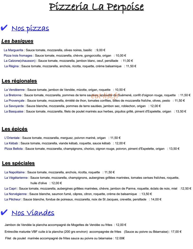 Pizzeria La Perpoise — carte page 3