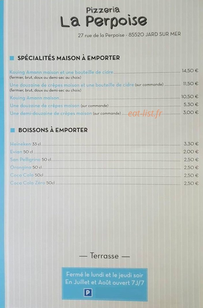 Pizzeria La Perpoise — carte page 2