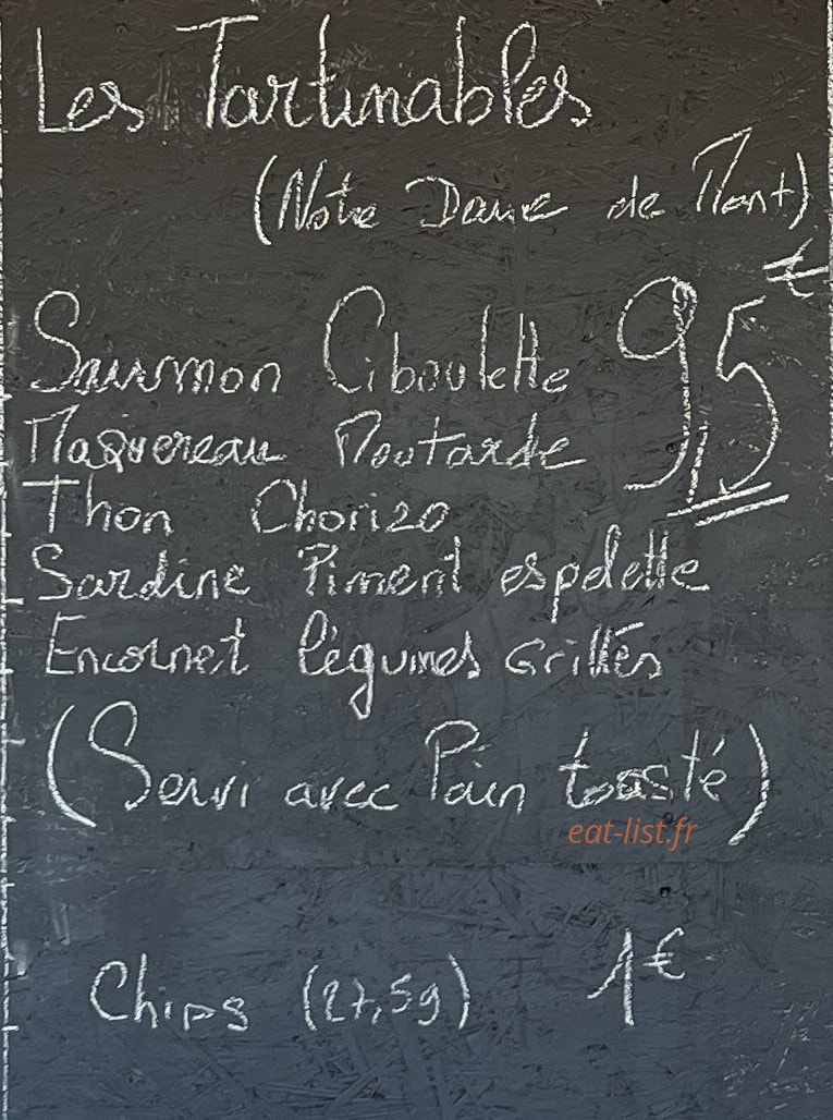 Carte et menu de Chez Mumu à Saint Vincent sur Jard — Les tartinables