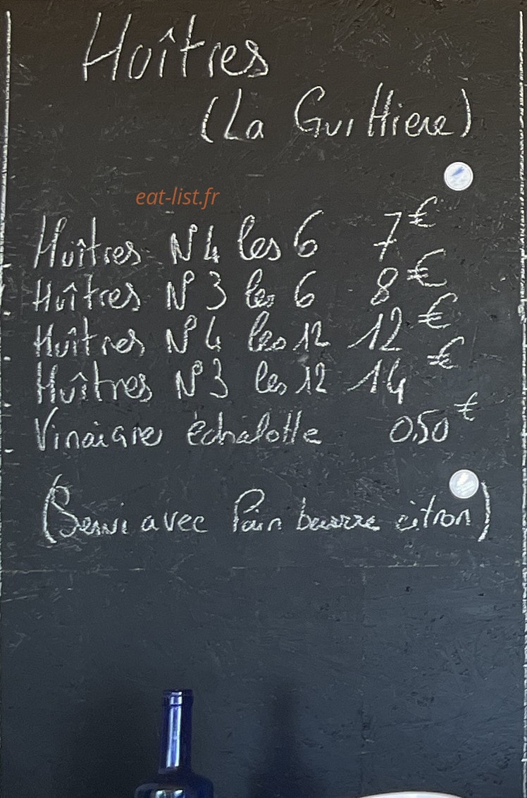 Carte et menu de Chez Mumu à Saint Vincent sur Jard — Les huîtres