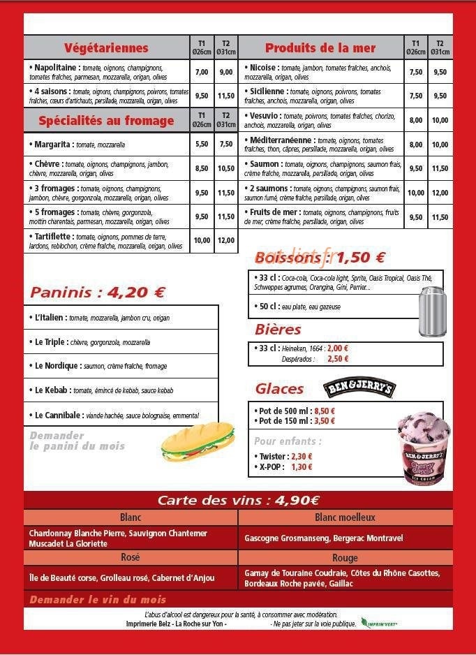 Pizzeria Des Halles — carte page 2