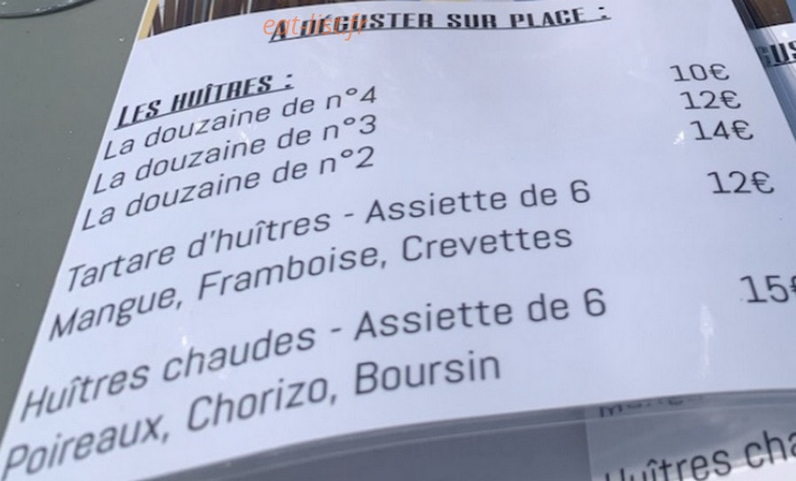 Carte et menu de La Cabane & Co à La Barre de Monts — Les huitres