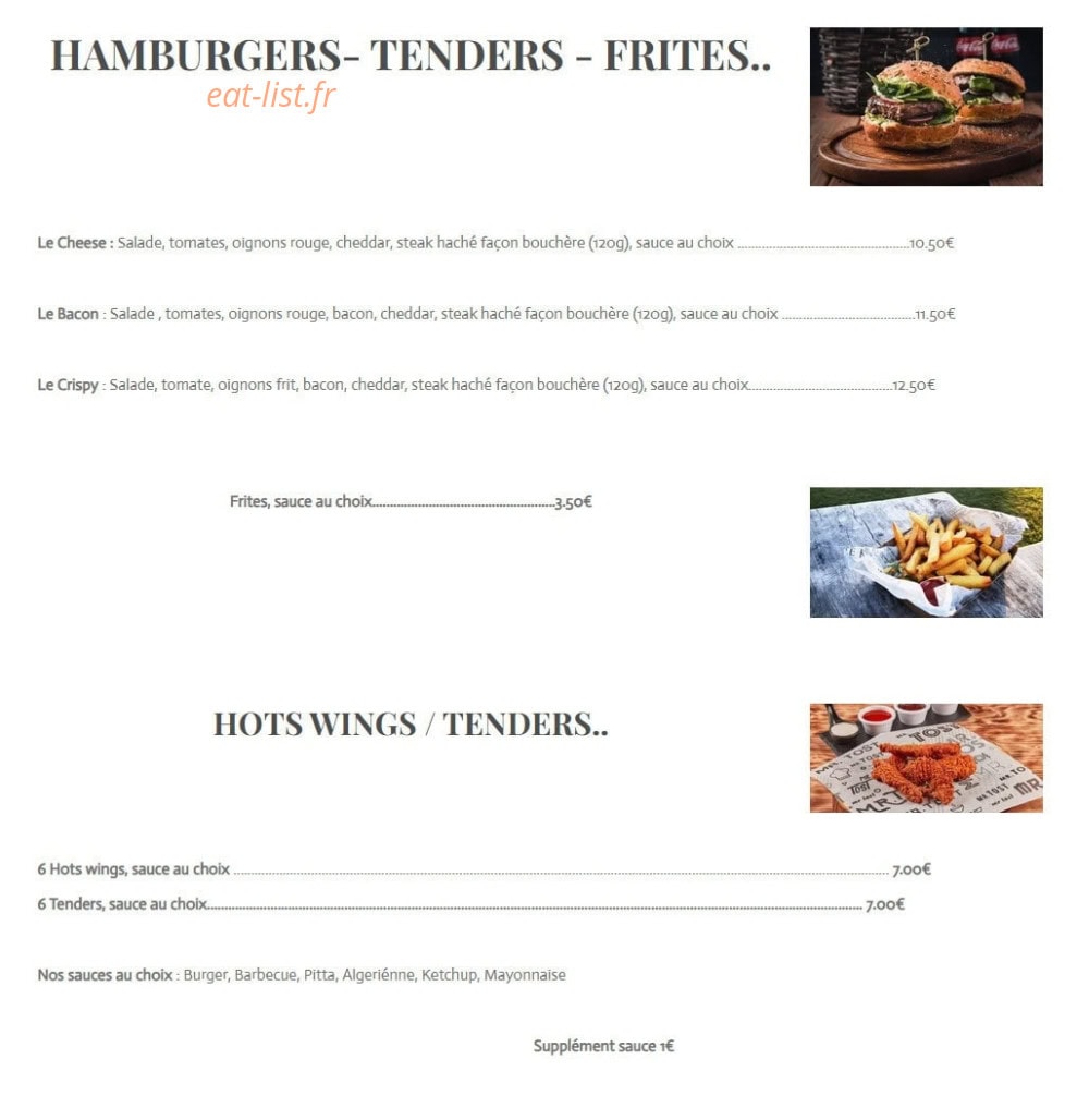 Carte et menu de La Pizza au feu de bois à Longeville sur Mer — Les hamburgers, tenders, ...