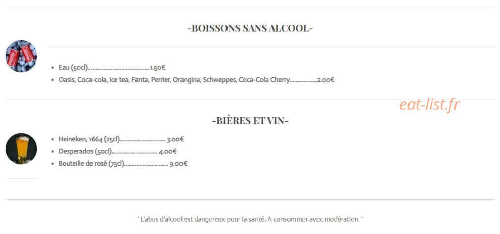 Carte et menu de La Pizza au feu de bois à Longeville sur Mer — Les boissons