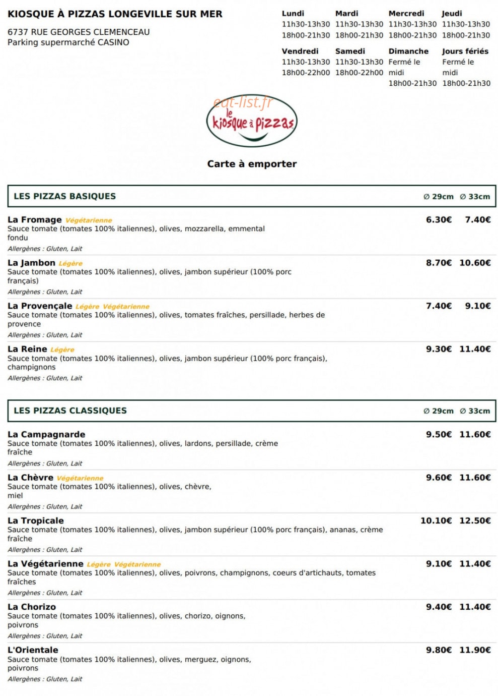 Le Kiosque à Pizzas — carte page 1