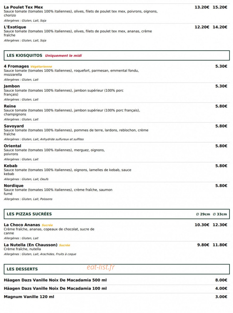 Le Kiosque à Pizzas — carte page 4