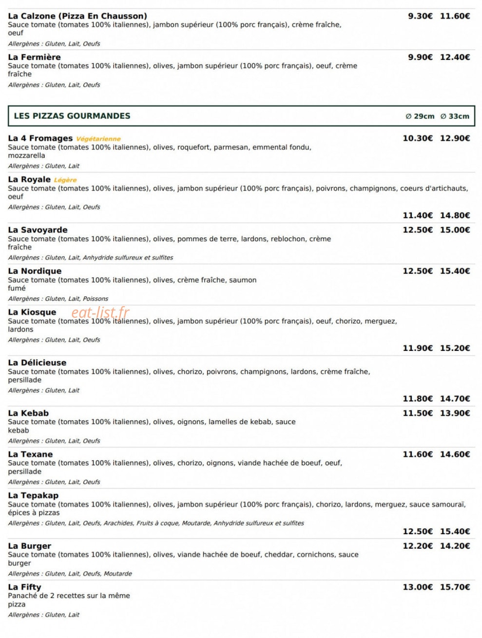 Le Kiosque à Pizzas — carte page 2