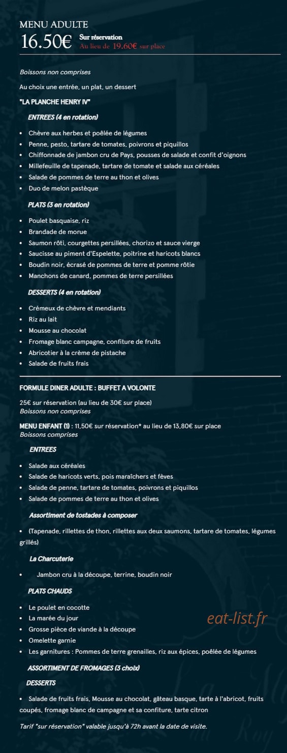 La Mijoterie du Roy Henry — carte page 1