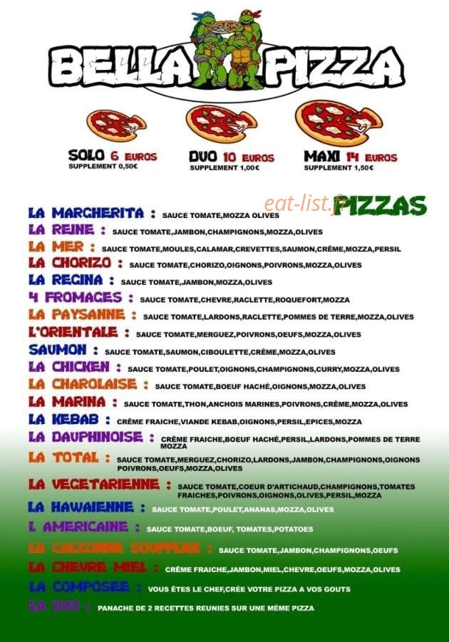 Bella Pizza — carte page 1