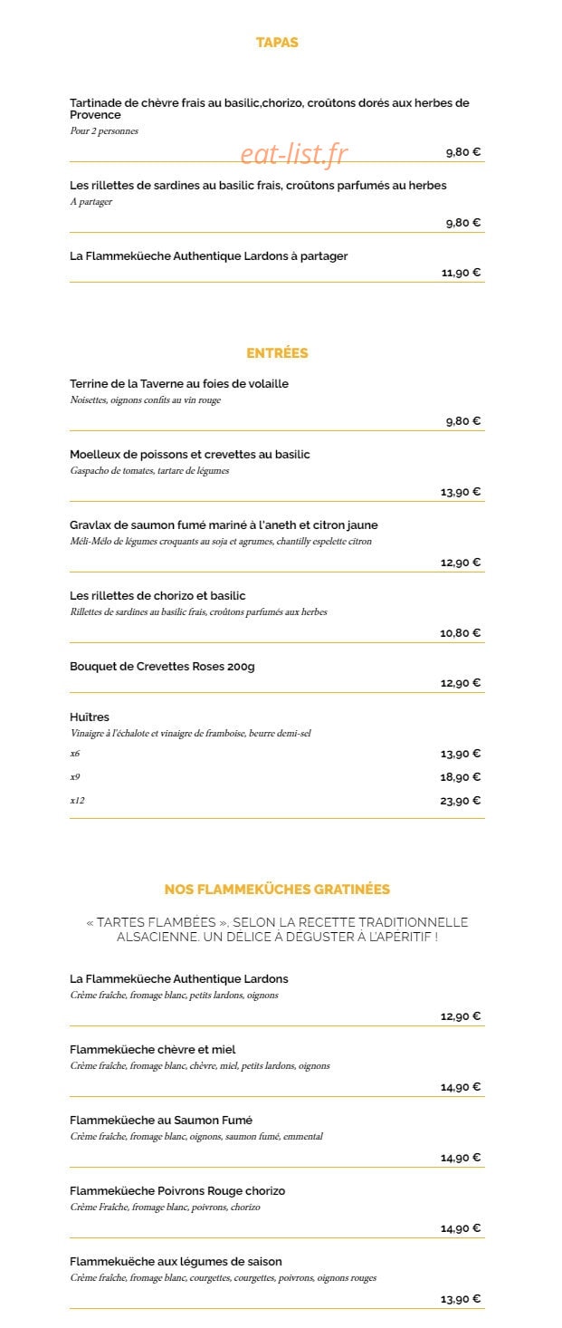 La Taverne — carte page 1