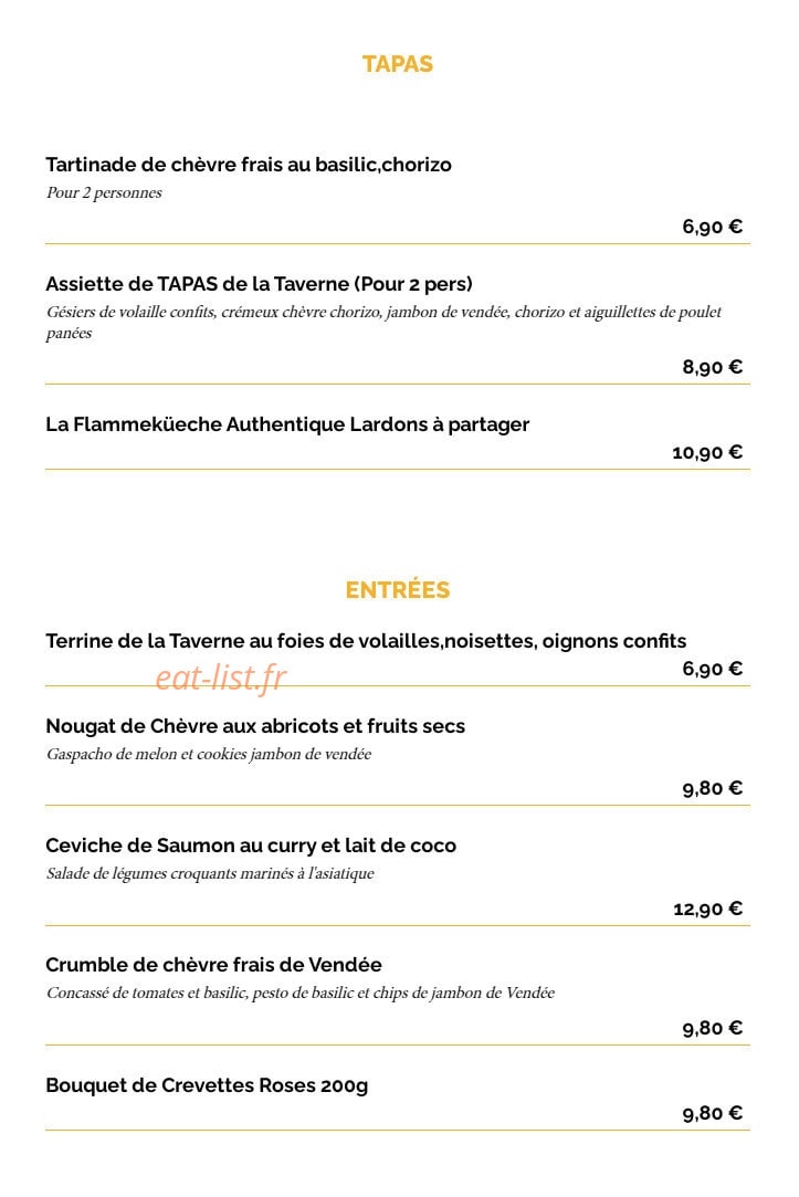 La Taverne — carte page 1