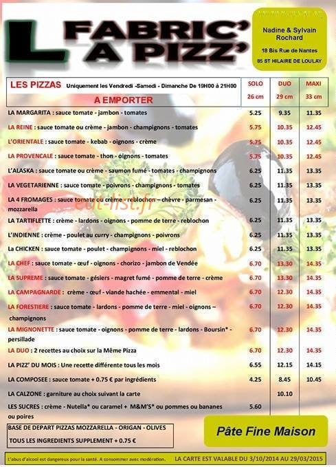 La Fabric' A Pizz' — carte page 1