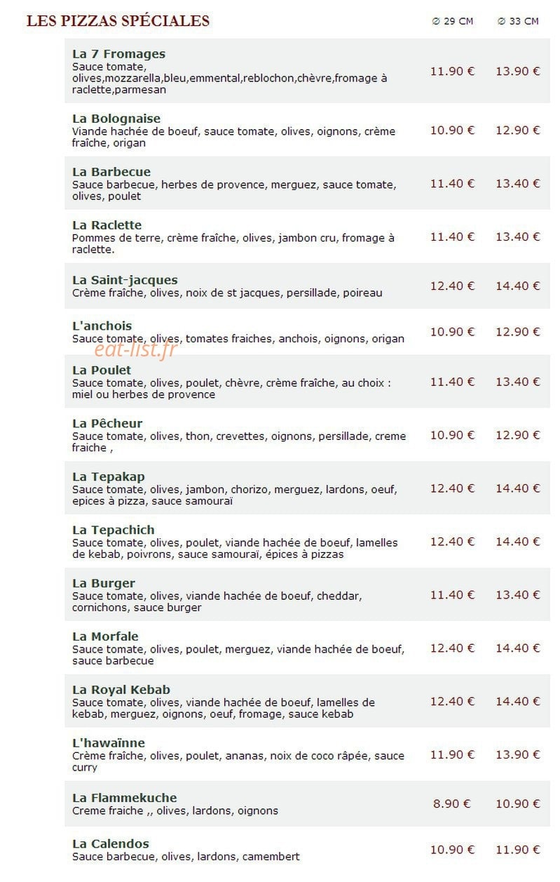 Le Kiosque à Pizzas — carte page 3