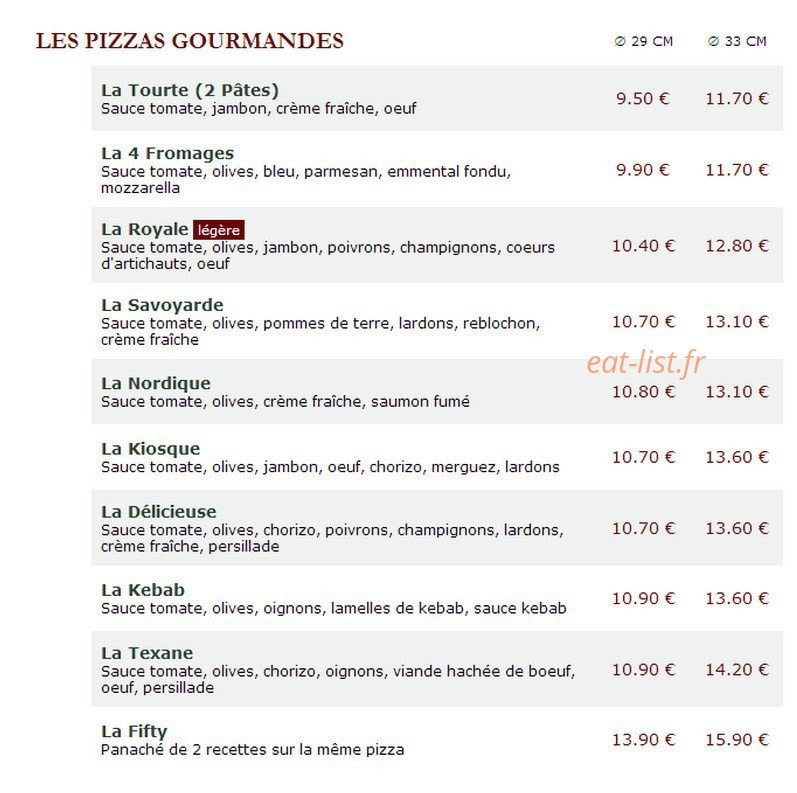 Le Kiosque à Pizzas — carte page 2