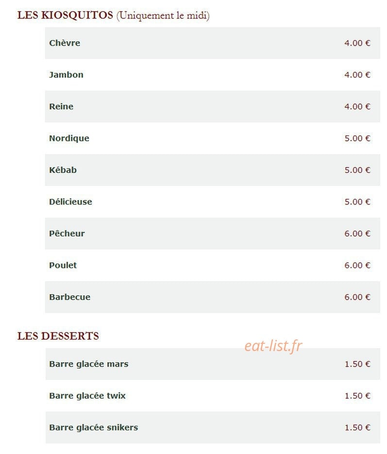Le Kiosque à Pizzas — carte page 4