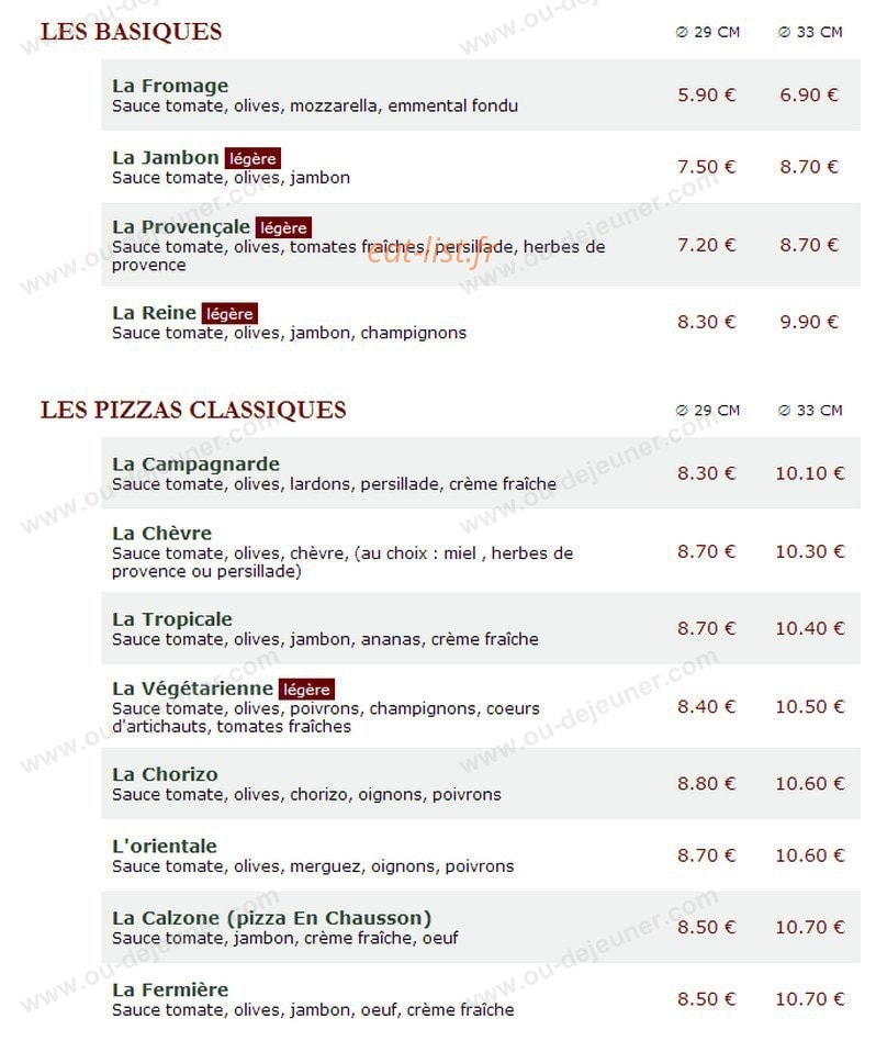 Le Kiosque à Pizzas — carte page 1