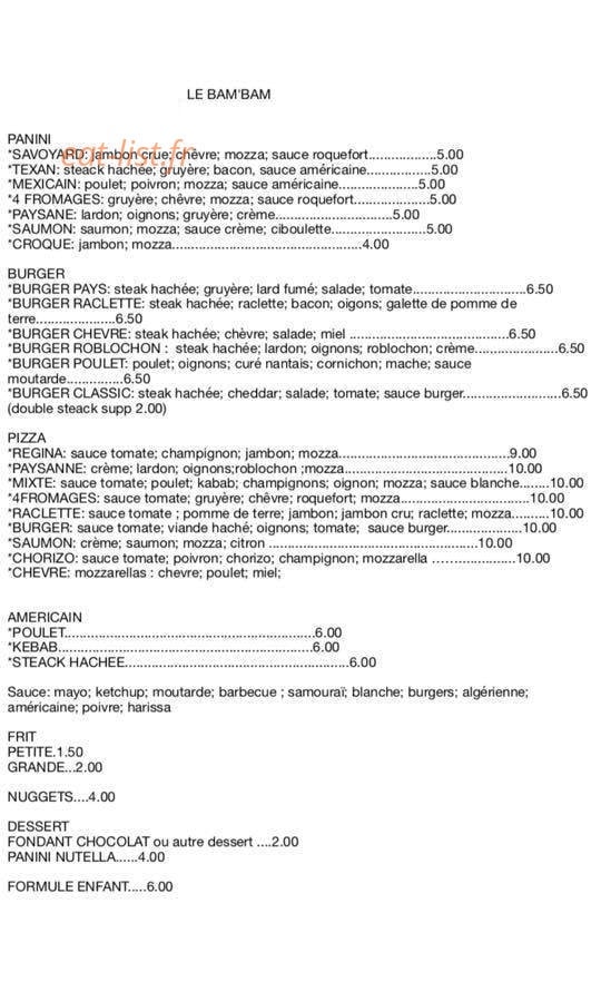 Le Bam'Bam — carte page 1