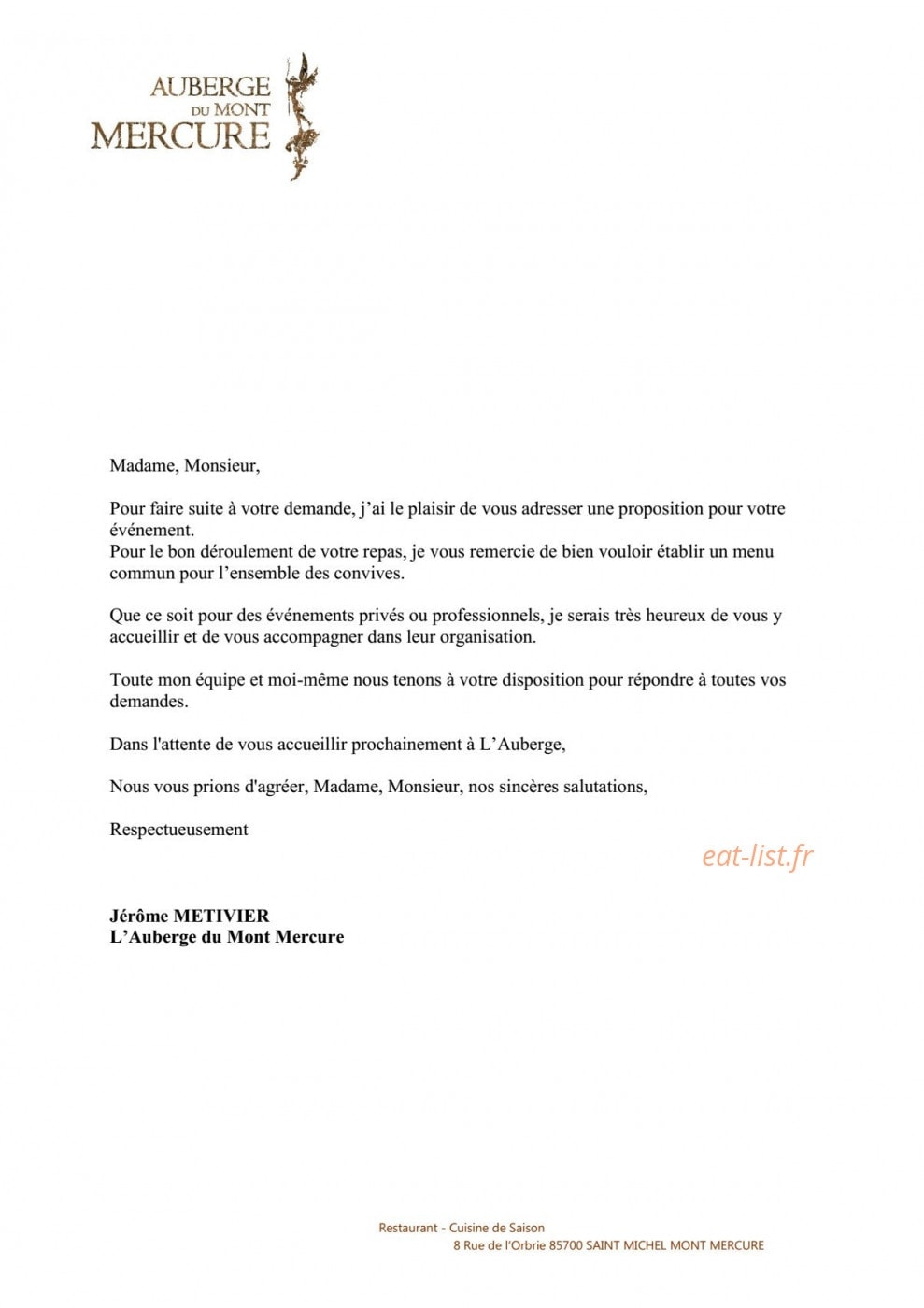 Auberge Mont Mercure — carte page 6