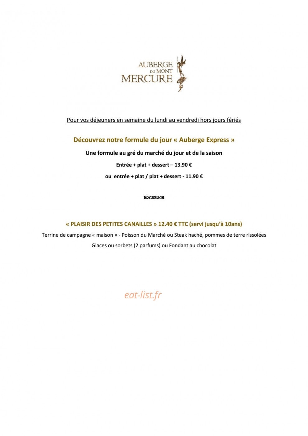 Auberge Mont Mercure — carte page 2