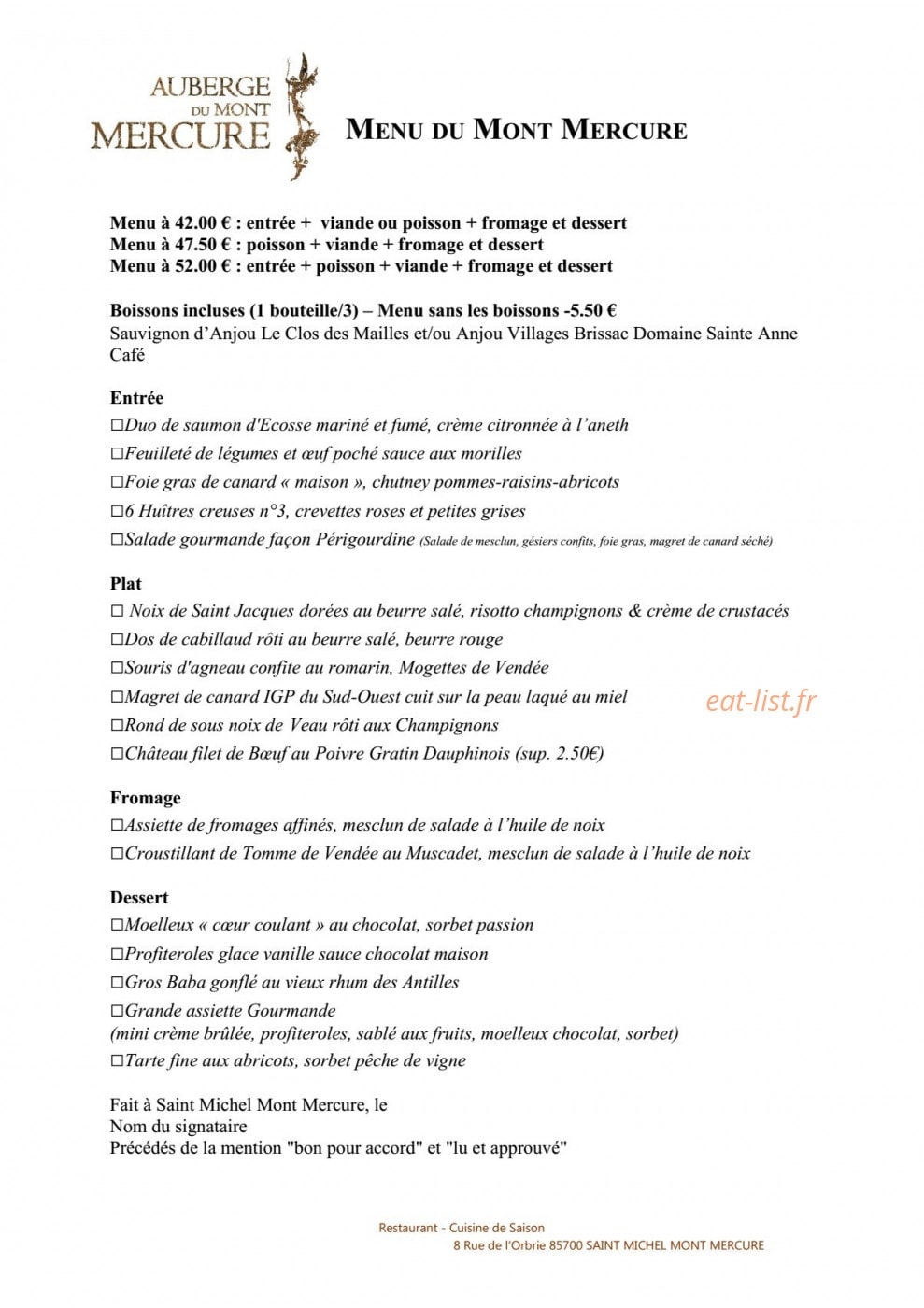 Auberge Mont Mercure — carte page 8