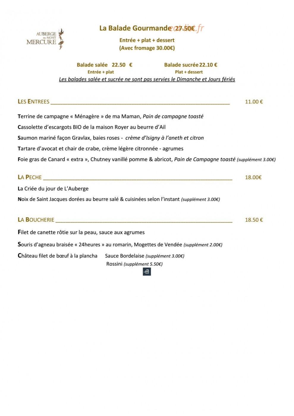 Auberge Mont Mercure — carte page 3