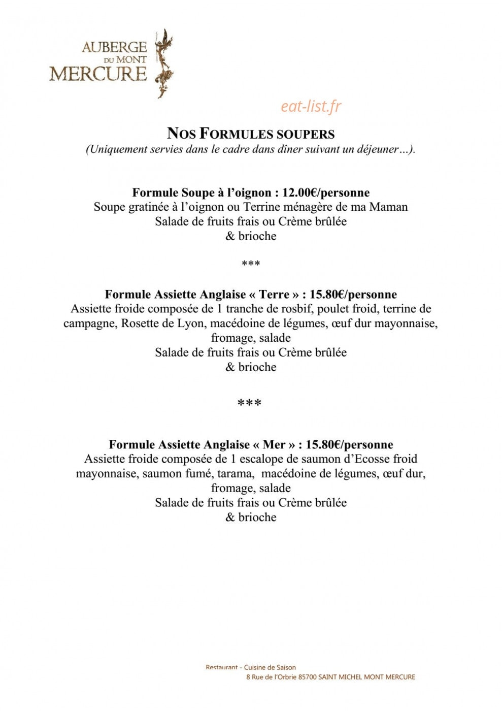 Auberge Mont Mercure — carte page 9