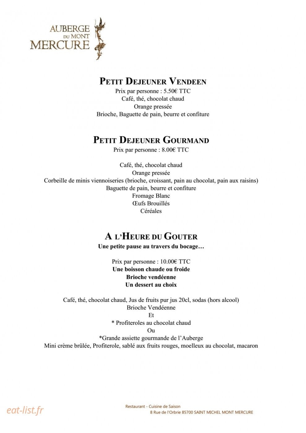 Auberge Mont Mercure — carte page 11