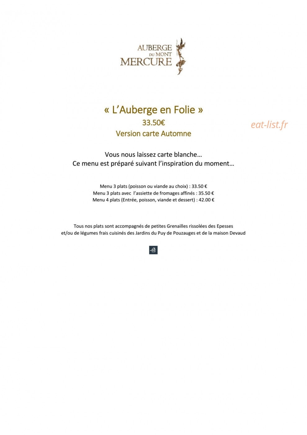 Auberge Mont Mercure — carte page 4