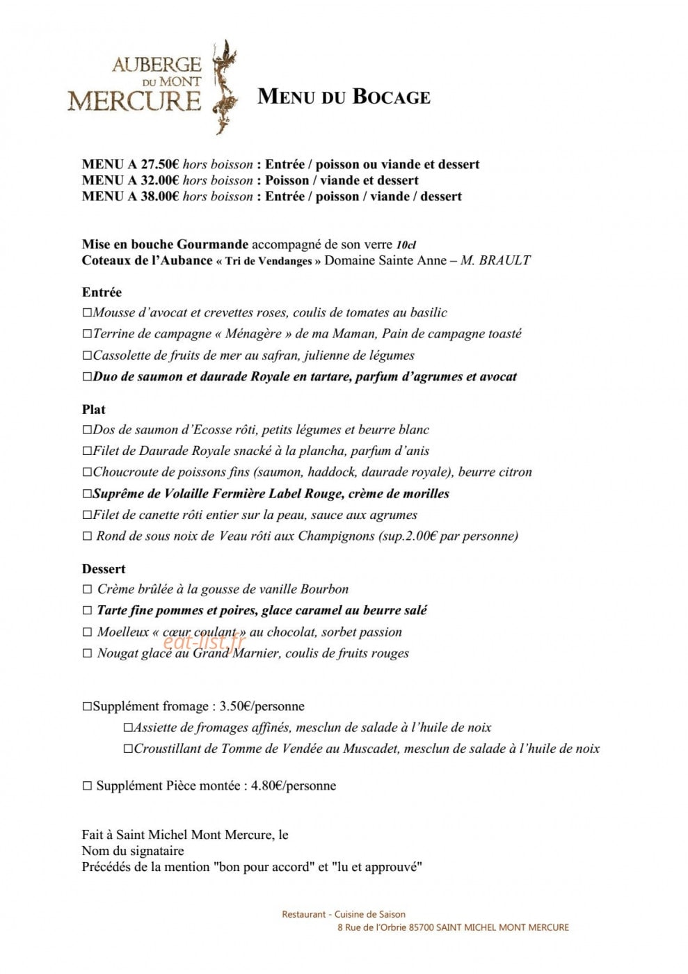 Auberge Mont Mercure — carte page 7