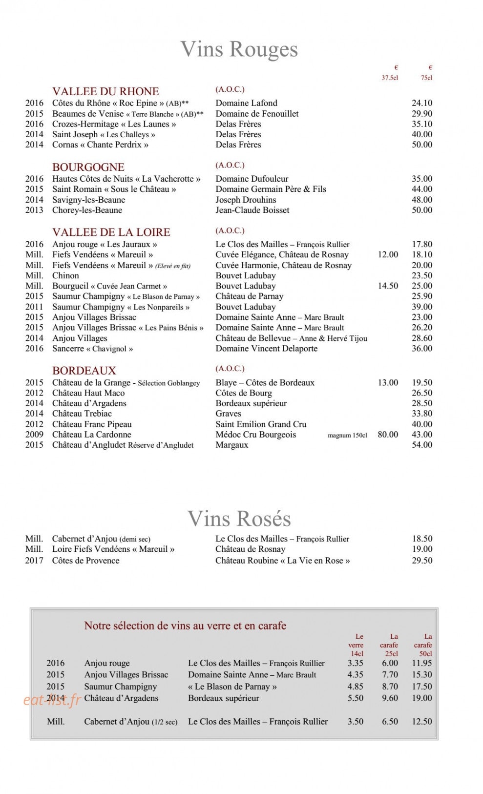 Auberge Mont Mercure — carte page 17
