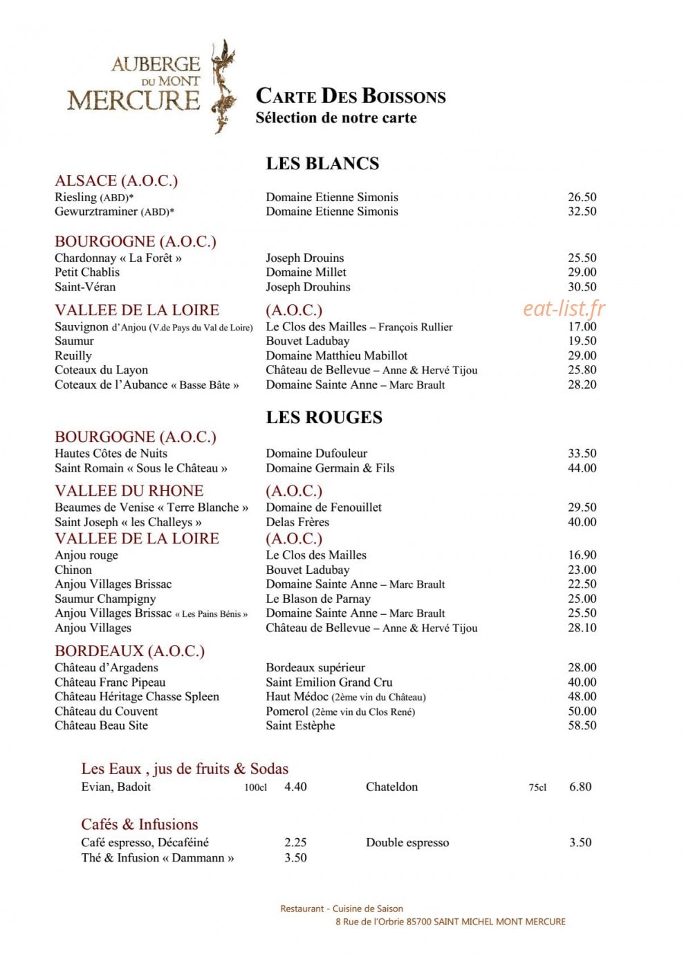 Auberge Mont Mercure — carte page 13
