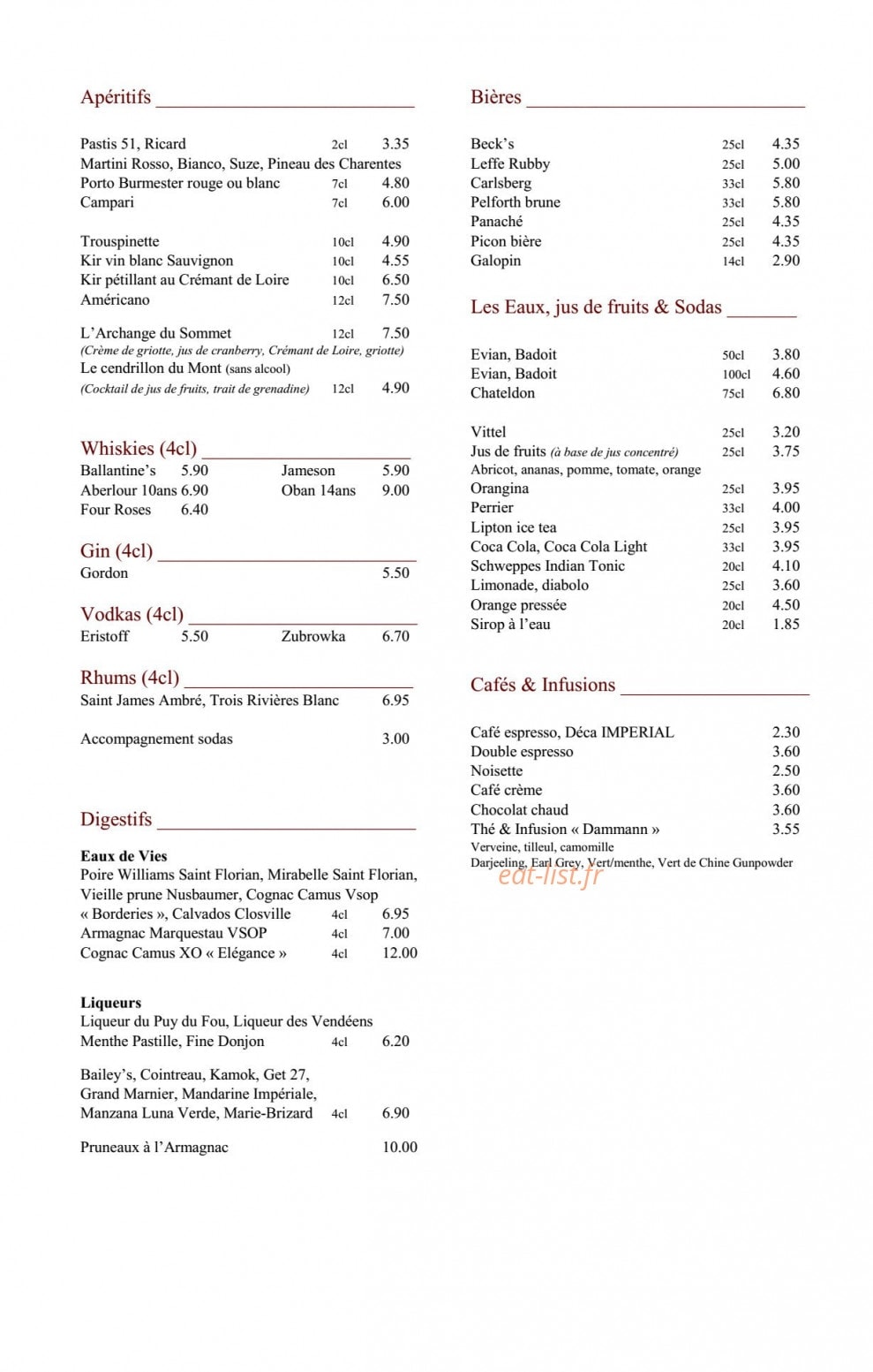 Auberge Mont Mercure — carte page 18