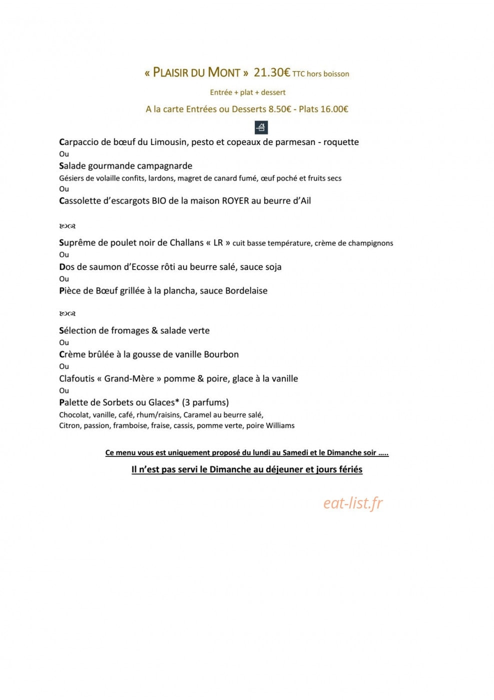 Auberge Mont Mercure — carte page 1