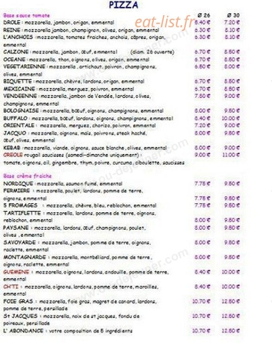 L'abondance Pizza — carte page 2