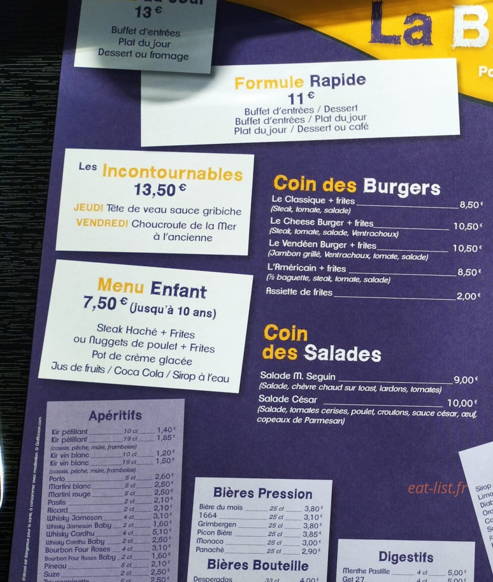 La brasserie U — carte page 1
