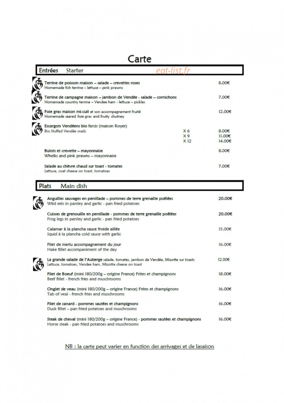 L'Auberge de Moricq — carte page 4