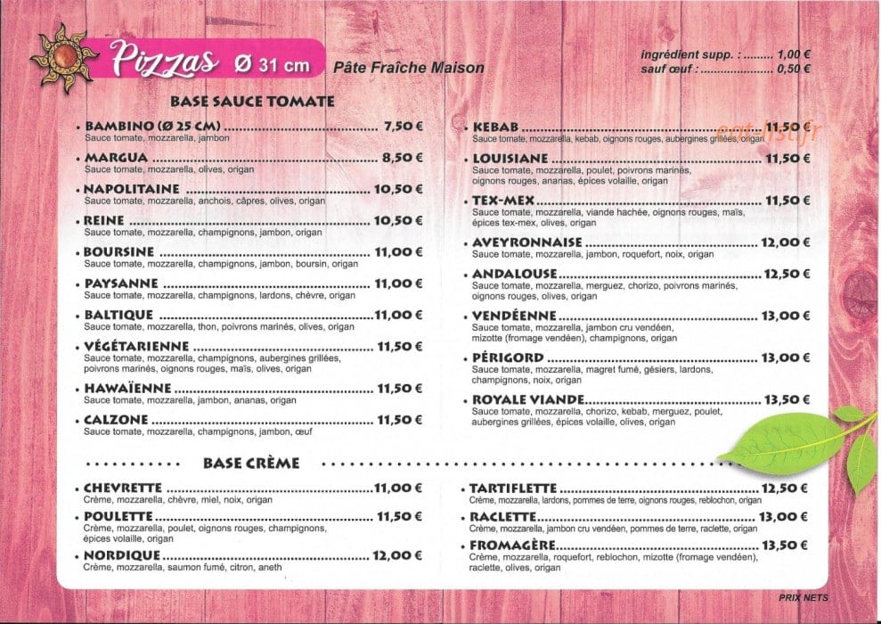 La Trattoria — carte page 1