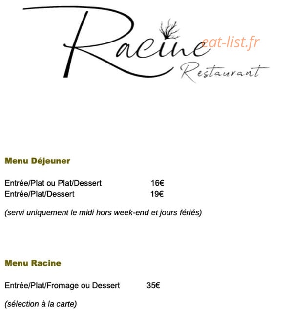 Restaurant Racine — carte page 1