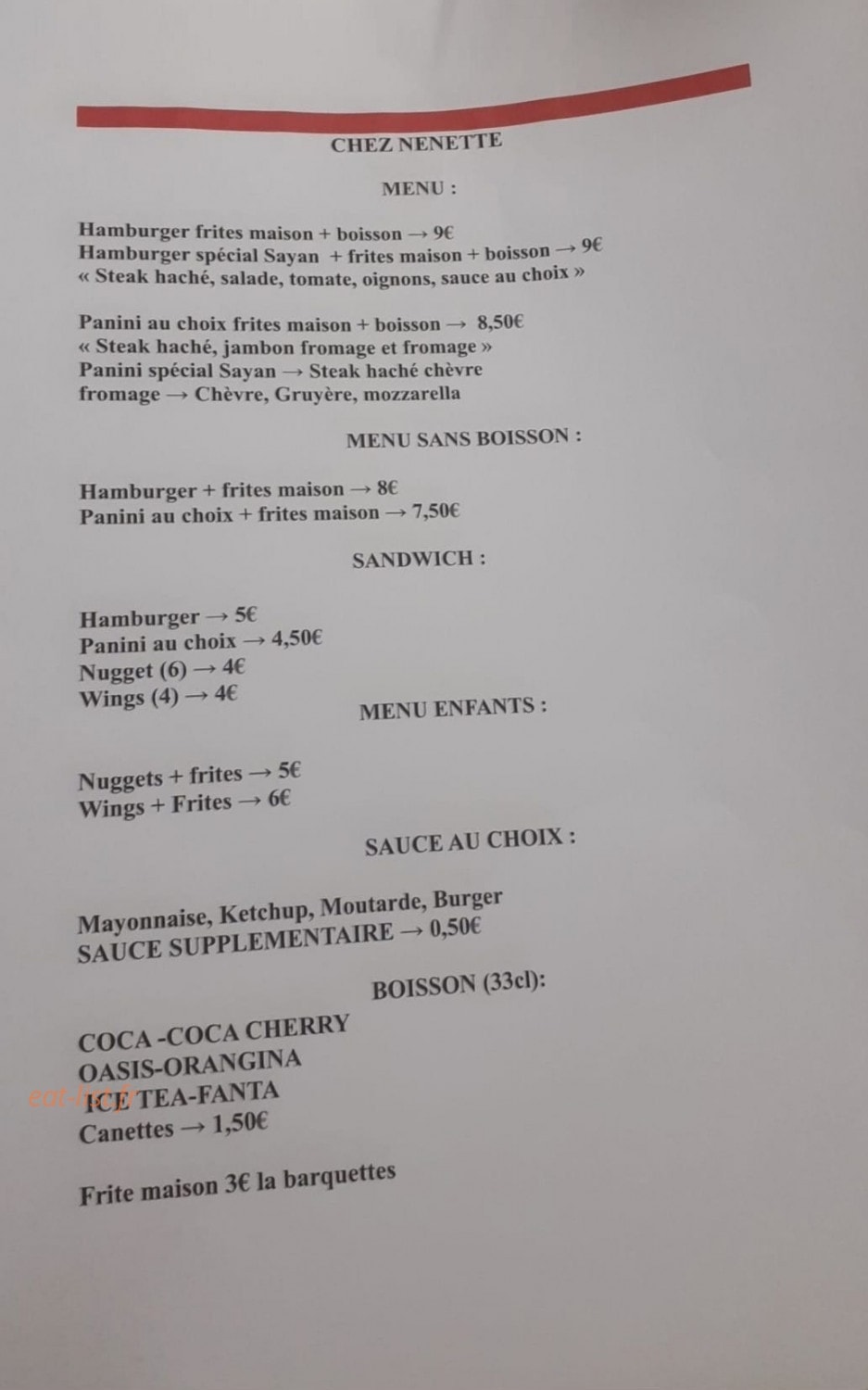 Chez Nenette — carte page 1