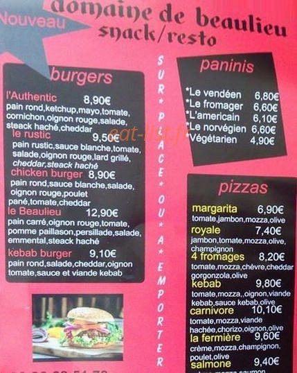 Snack resto Domaine de Beaulieu — carte page 2