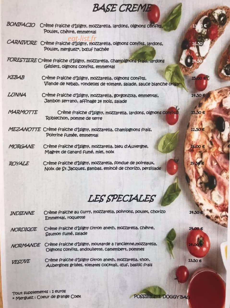 Carte et menu de Au Coin Du Feu à Saint Gilles Croix de Vie — Les pizzas