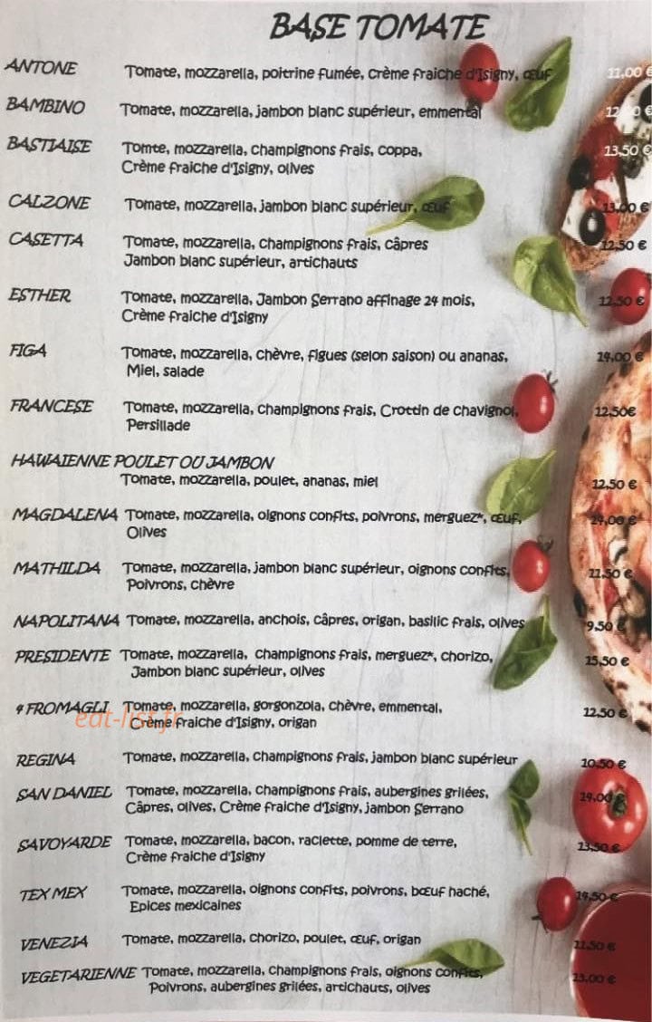 Carte et menu de Au Coin Du Feu à Saint Gilles Croix de Vie — Les pizzas (suite)