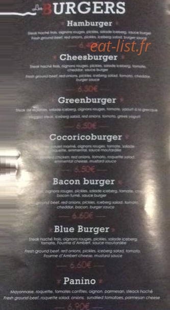 Carte et menu de L'escale gourmande à Saint Gilles Croix de Vie — Burgers