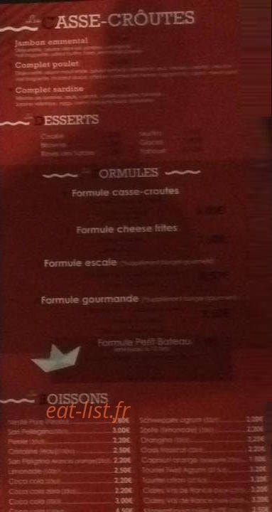 Carte et menu de L'escale gourmande à Saint Gilles Croix de Vie — Casse-croute, desserts, formules,..