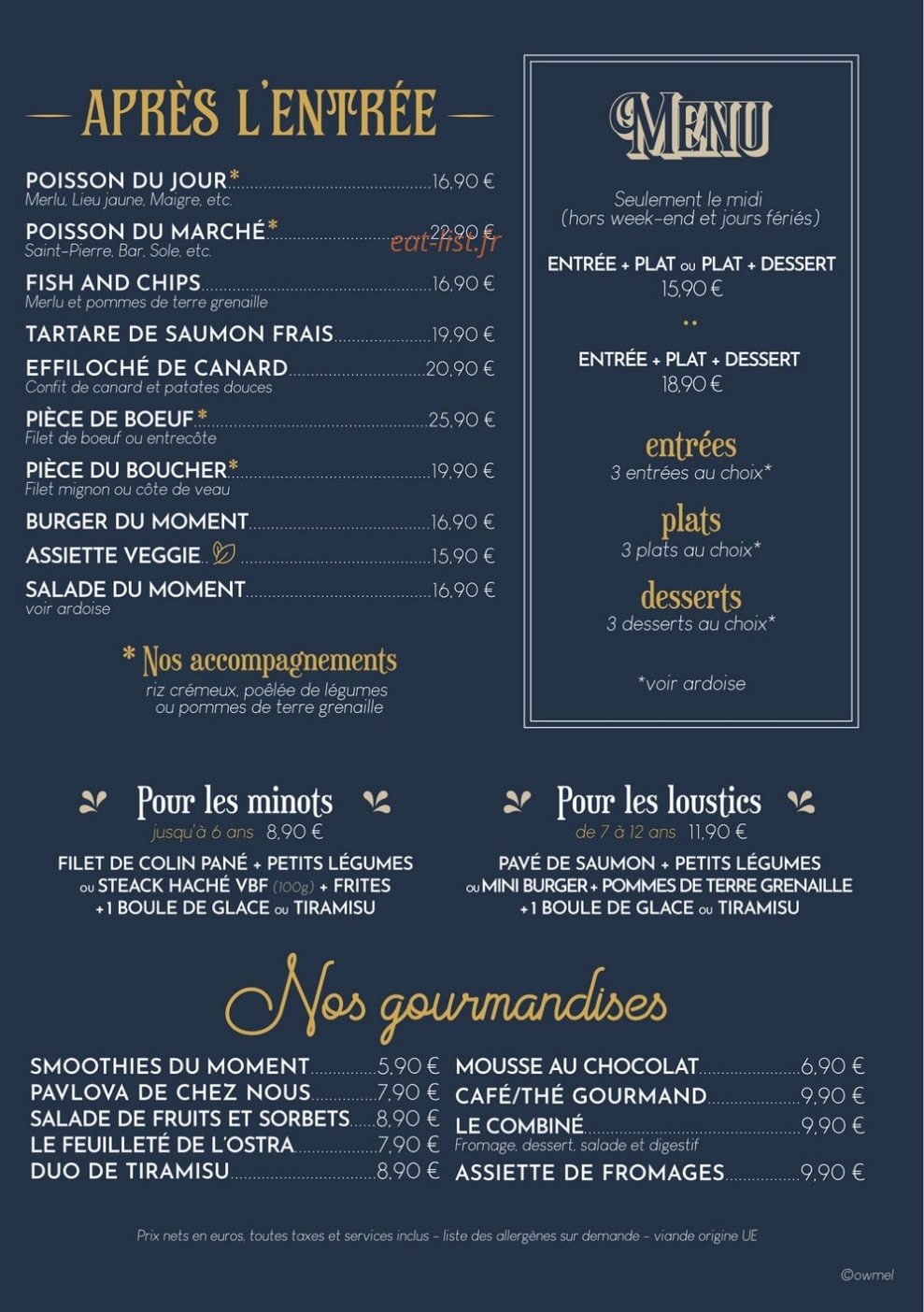 Carte et menu de L’ostra à Saint Gilles Croix de Vie — Les menus, gourmandises, ...