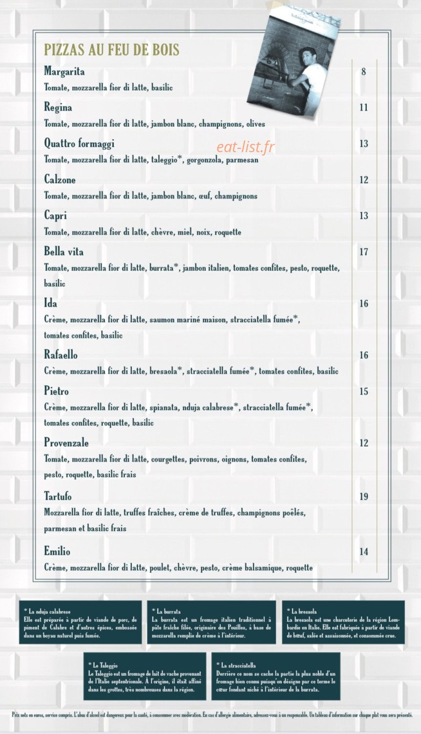 Carte et menu de La Bella Vita à Saint Gilles Croix de Vie — Les pizzas