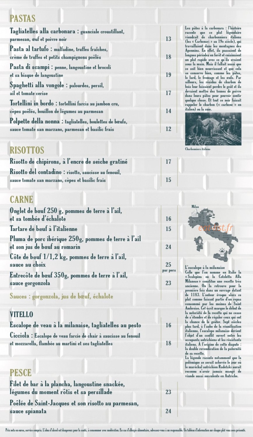 Carte et menu de La Bella Vita à Saint Gilles Croix de Vie — Les pates, viandes, ...