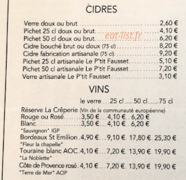 La Crêperie — carte page 1